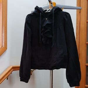 Mike & Chris Black Zip Up Hoodie Jacket with Ruffles